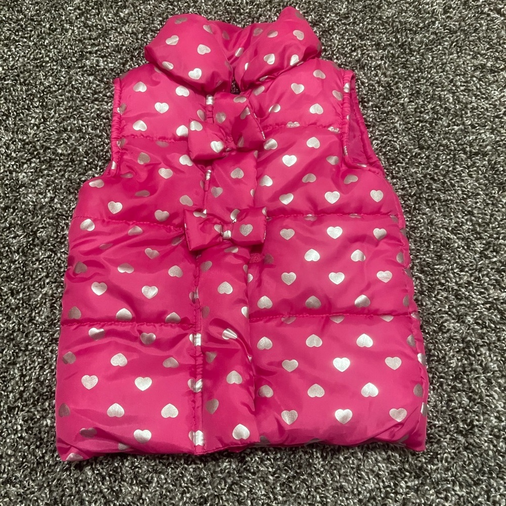 Vintage Pink Puffer Vest with Silver Hearts